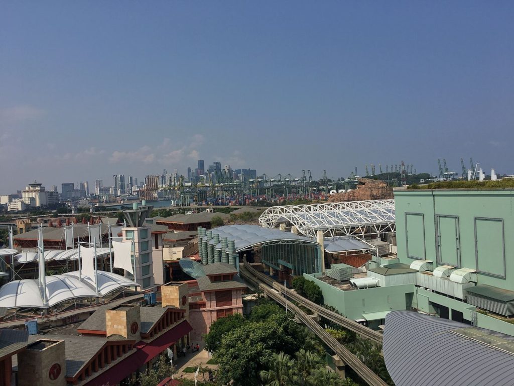 Automated cranes over container stacks at Singapore's port
